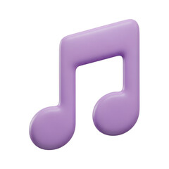 3d music note, 3d icon of a bright purple eighth note symbol isolated on white isolated on transparent background