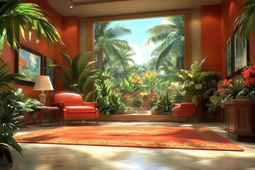 Tropical indoor lounge