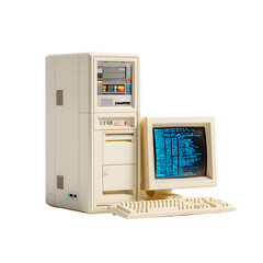 Vintage PC desktop, office, code on screen.  Business use