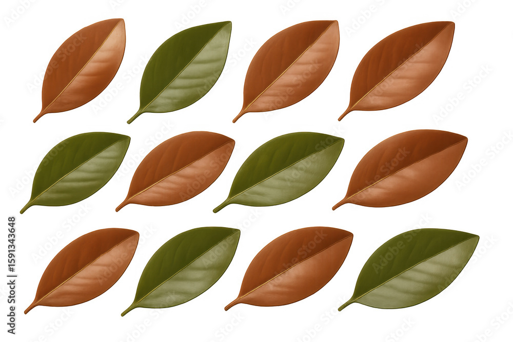 Poster seamless pattern of alternating green and brown leaves creating a natural, autumnal design, ideal fo