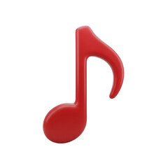 Fototapeta na wymiar 3d music note, 3d icon of a red musical eighth note isolated on a transparent background