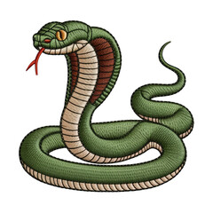 Obraz premium Green cobra embroidered art snake brown