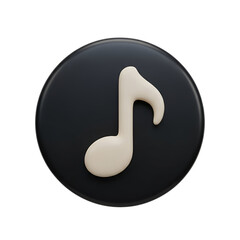 3d music note, 3d icon of a single white eighth note symbol isolated on a black background isolated on transparent background