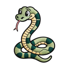 Fototapeta premium Green snake with yellow stripes and pink tongue reptile