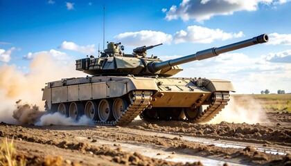 Military tank in motion