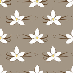  Seamless pattern with vanilla on a beige background