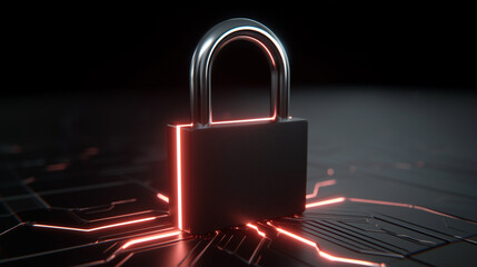 cyber security concept with glowing lines on padlock , digital data protection 