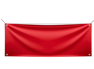 Blank red banner hanging with grommets isolated on transparent background