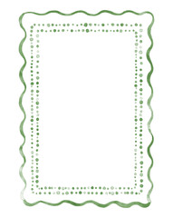 Watercolor frame with green wavy lines and dropps.
