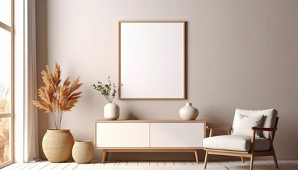 Modern living room decor featuring minimalist furniture and natural elements bright and cozy atmosphere contemporary design indoor view