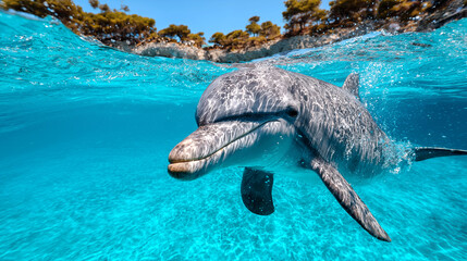 Dolphin swimming in the ocean on a sunny day