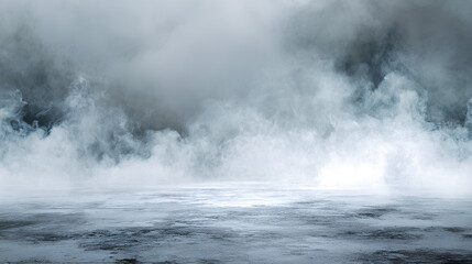 Stage floor white gray smoke mist white, isolated background cutout. Misty effect, smoke machine, smog gathering at the bottom