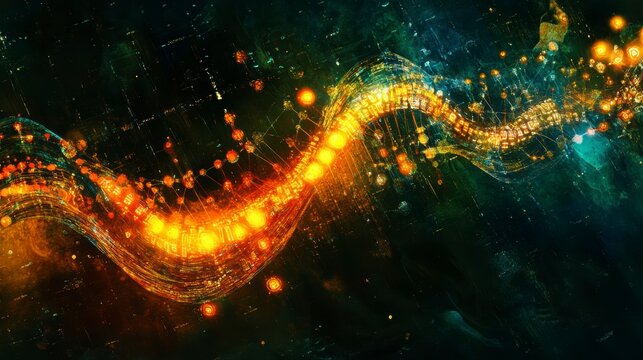 Abstract glowing orange and teal helix, swirling energy, digital art.