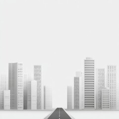 Monochrome cityscape, road leading into the distance