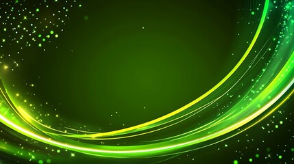 Abstract glowing green background with swirling lines and glittering particles