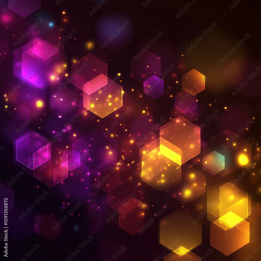 Aufkleber abstract colorful hexagon pattern with bright glowing lights in dark background