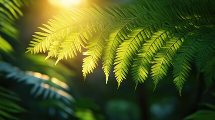 Fototapeta premium Sunlight filtering through lush fern fronds