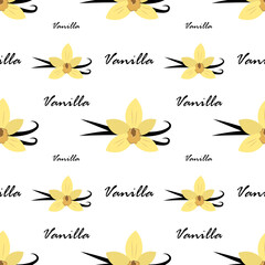 Seamless pattern with vanilla on a white background
