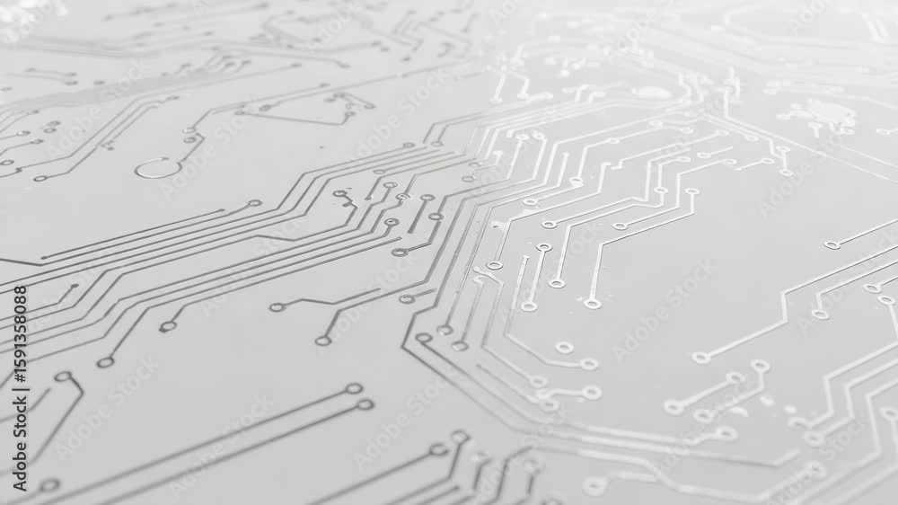 Poster closeup view of a complex electronic circuit board with intricate pathways and connections