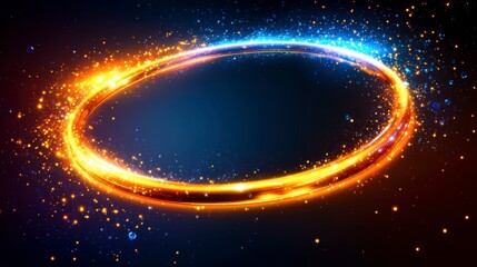 Glowing circular light frame with fire and ice effects.