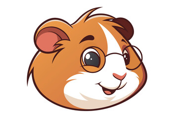 Charming guinea pig character with glasses shows a friendly smile on its face