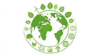 Green Earth With Leaves And Renewable Energy Icons