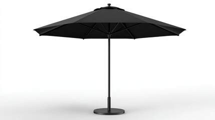 Large black outdoor patio umbrella with a round canopy and sturdy pole