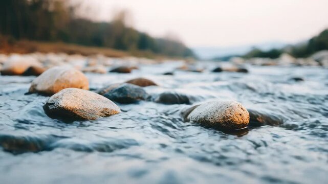 River stone water flow in nature&rsquo;s calm outdoor landscape scene