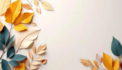 Autumn leaves arrangement nature decorative content minimalist environment top-down view seasonal aesthetics for creative projects