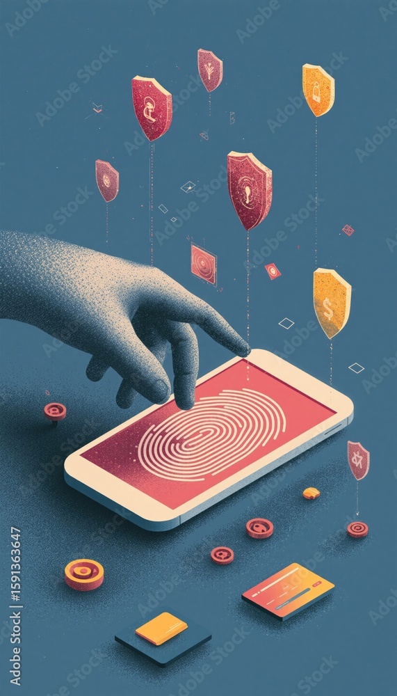 Aufkleber digital security concept with fingerprint and shield icons