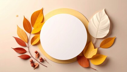 Autumn leaves arrangement studio background decorative content warm colors overhead view nature inspiration