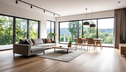 Modern open-plan living area with panoramic views