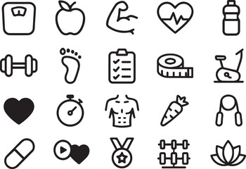 Medical health vector icon set for web design with heart, food, and baby symbols