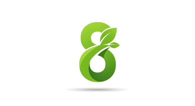 Green Number Eight with Leafy Design on White Background