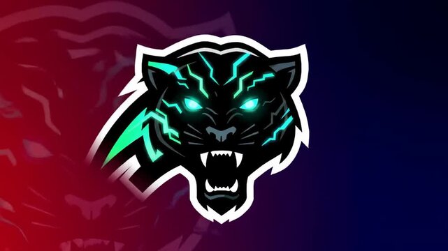 Aggressive black panther logo with glowing teal accents