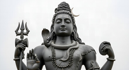 Majestic Stone Carved Adiyogi Shiva Statue Sculpture Against a Cloudy Sky