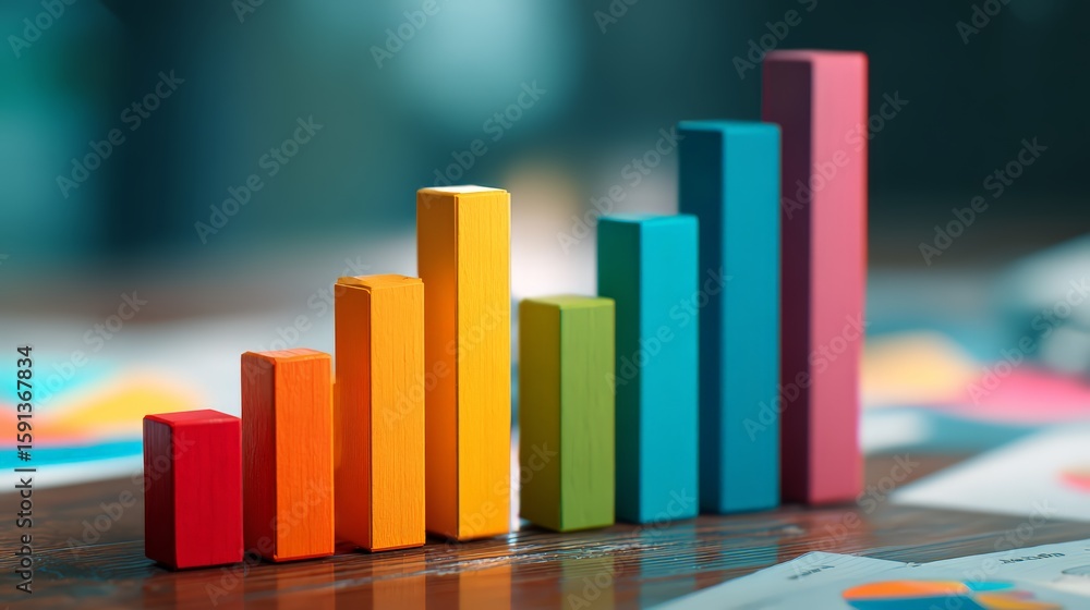 Poster colorful bar graph representing growth and progress in business metrics.