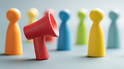 Colorful figures with a megaphone, symbolizing communication and collaboration.