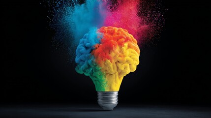 Colorful light bulb representing creative ideas and imagination explosion.