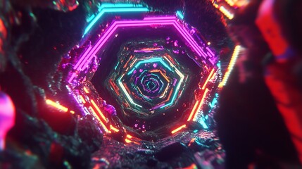 Neon hexagonal tunnel