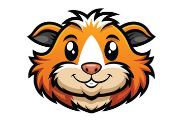 Smiling cartoon guinea pig face showcases its big eyes and fluffy orange fur