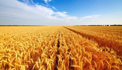 Golden wheat field under a vast blue sky