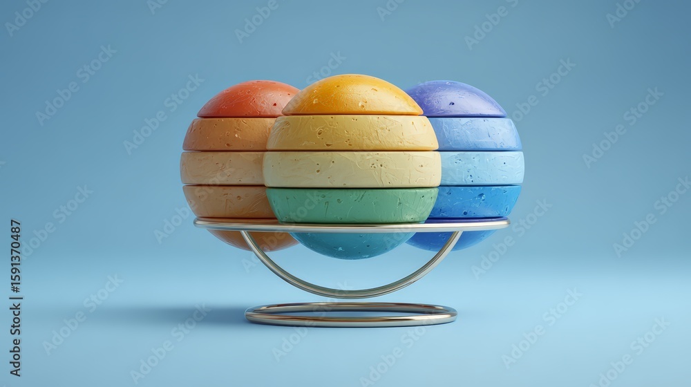 Poster colorful stacked spheres create a visually balanced and artistic display.