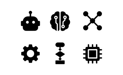 Set of simple black ai and technology icons