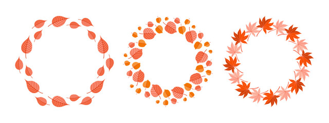 Collection of autumn wreath illustrations with colorful leaves