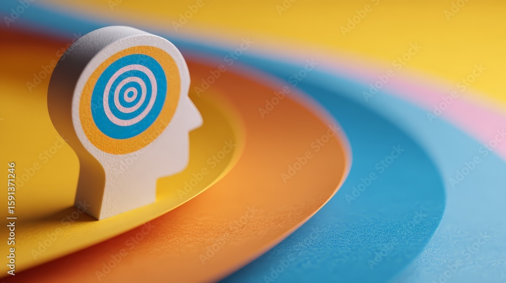 Poster conceptual image representing focus and clarity with colorful background layers.