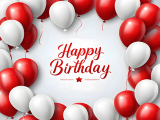 Happy birthday design. Birthday greeting text with red and white inflatable balloons for invitation card template. birth day card design