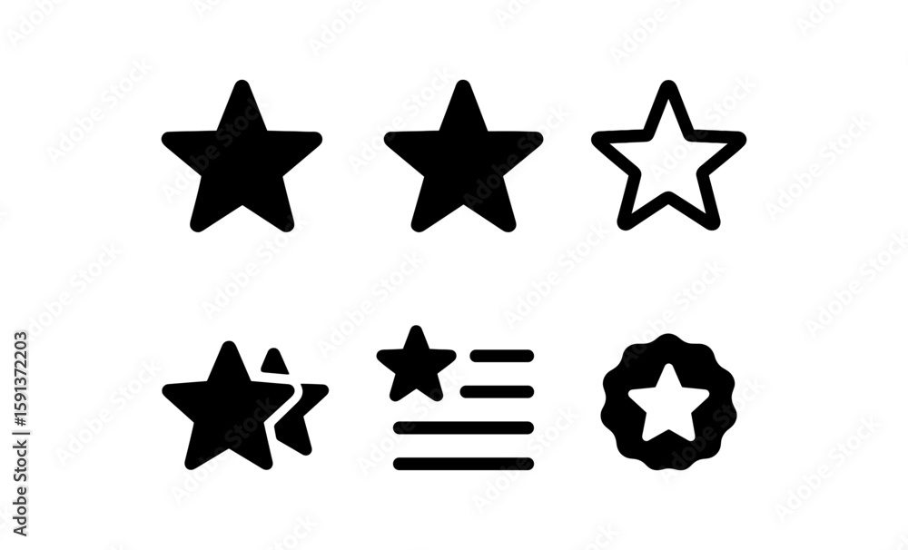 Poster varied star icons in modern minimalistic design for user interfaces