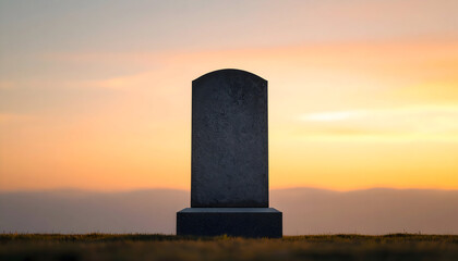 Silhouette of a Grey Headstone at Sunset