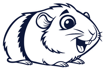 Cheerful line art of a guinea pig smiles brightly with endearing cartoon features